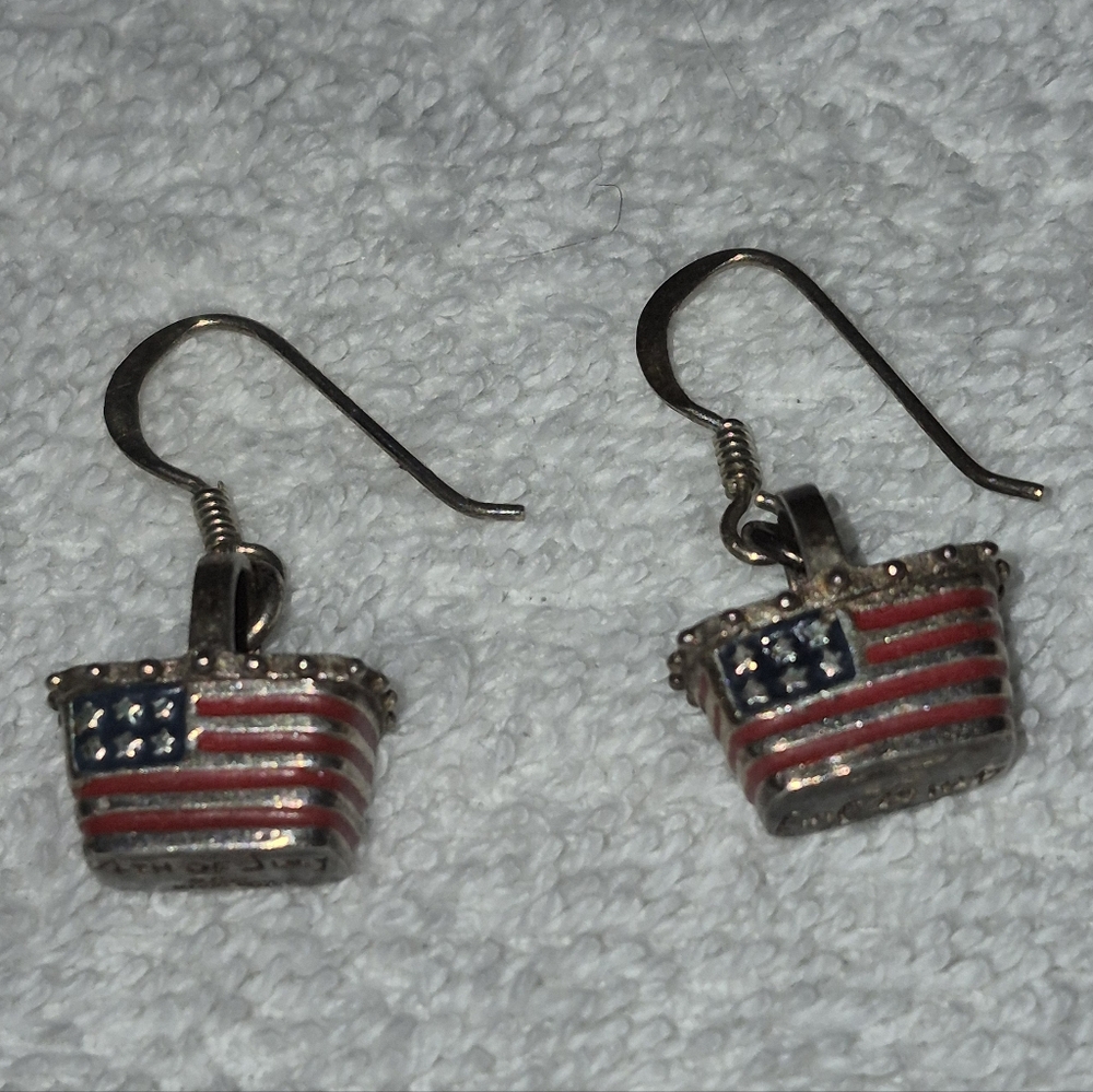 BCB Patriotic Red, White & Blue Flag Basket Earrings (Sterling)